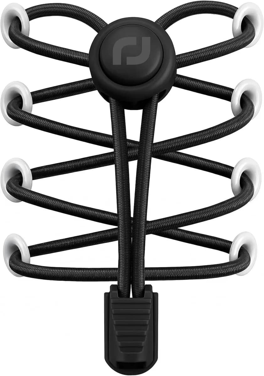 black elastic no-tie shoelaces with lock button and end clip