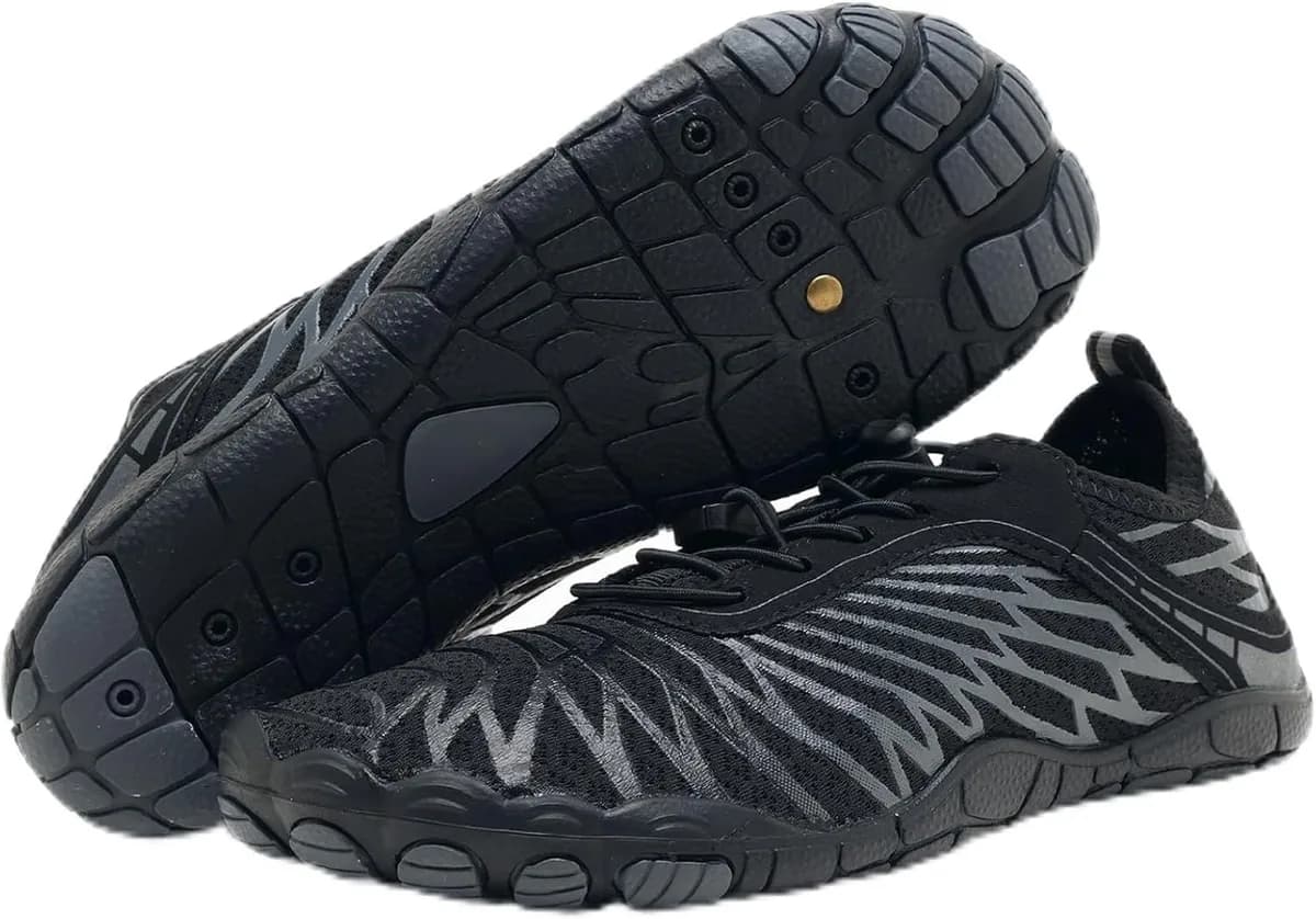 black barefoot shoes with wide toe box and flexible rubber sole