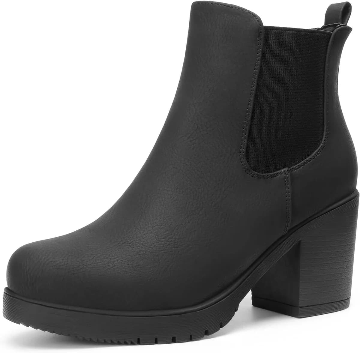 black chelsea ankle boots for women with block heel and elastic gore