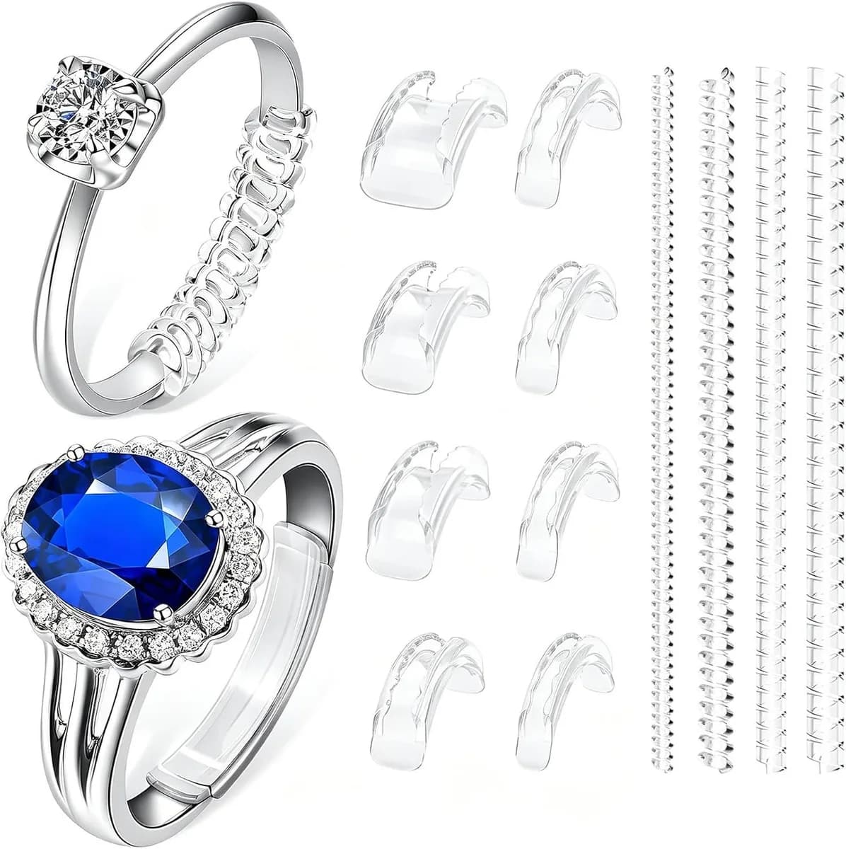 12 pack of clear ring size adjusters for loose rings with inserts and spiral coils