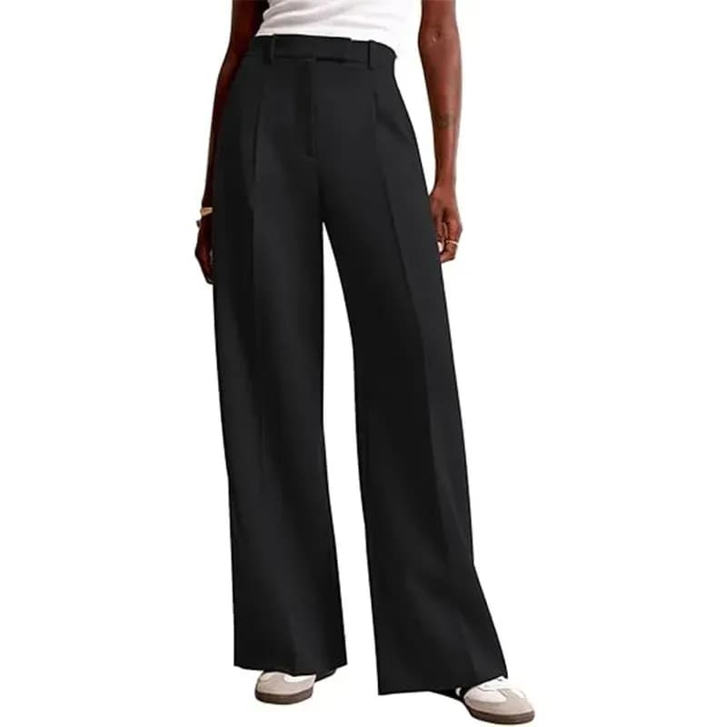 women's high waist wide leg office trousers in black
